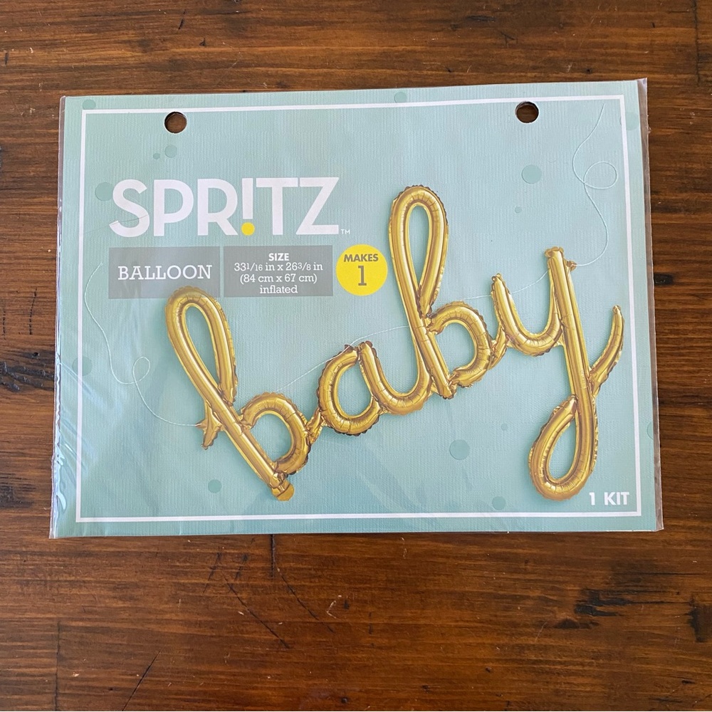 SPR!TZ Gold Foiled 33x26”‎ baby Balloon Banner W/ String NEW Baby Shower Party